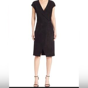 Ralph Lauren Chic Black Suade Midi Wrap Dress.